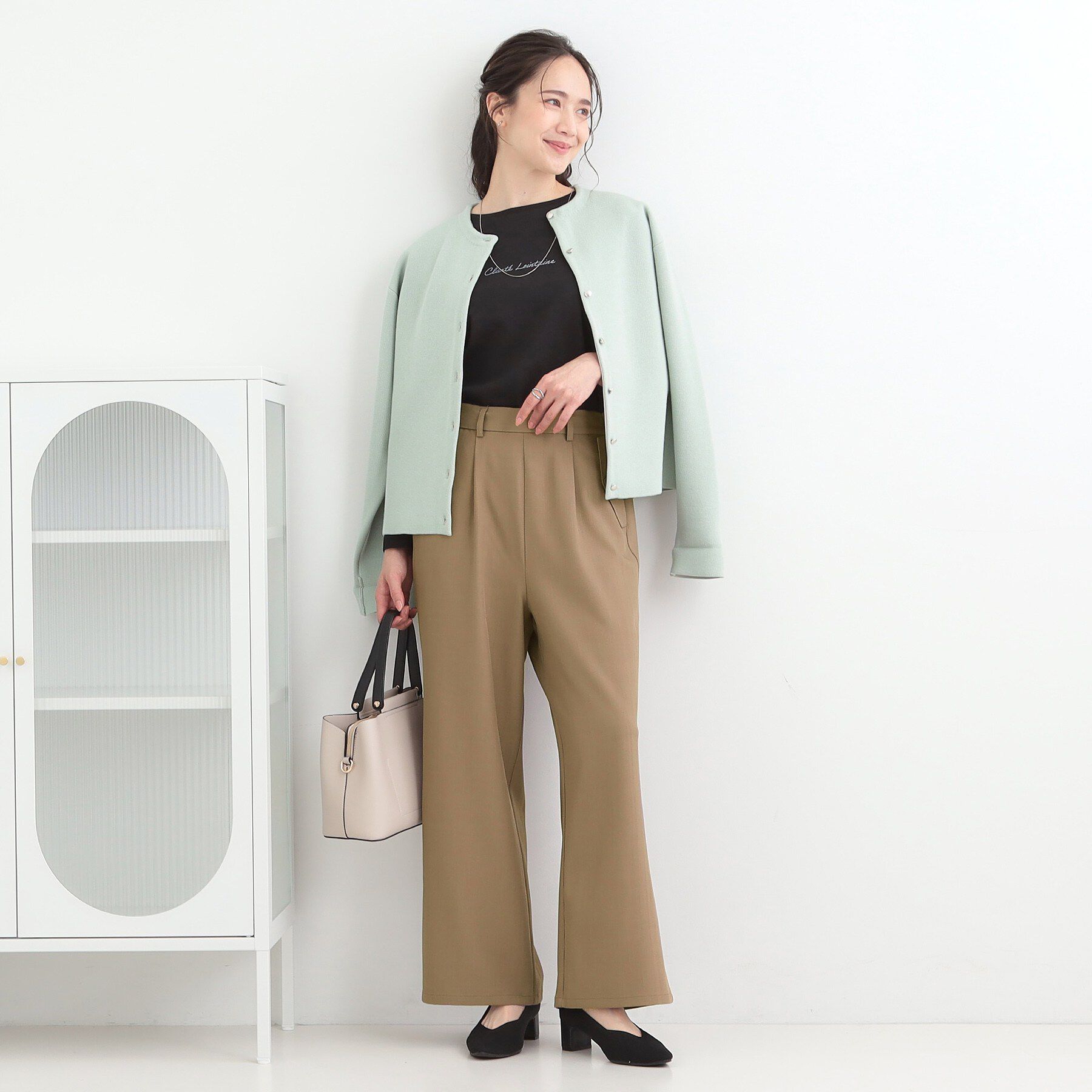 SHOO･LA･RUE「【洗濯機可/S-LL】フラップポケットがアクセント ヘリンボーンワイドパンツ」|その他|