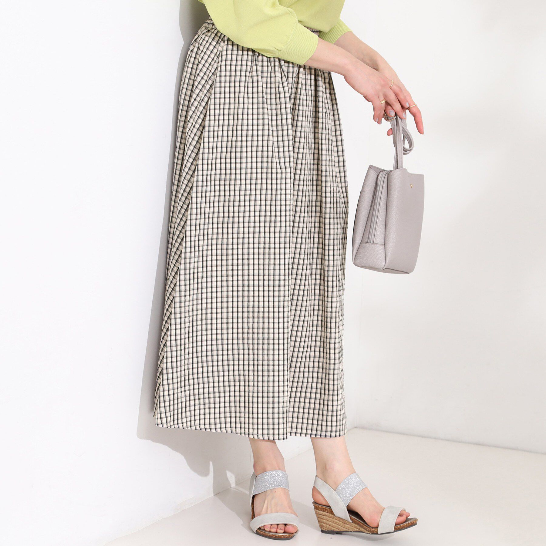 SHOO･LA･RUE「サッカーチェックフレアスカート」|スカート|オフホワイト(203