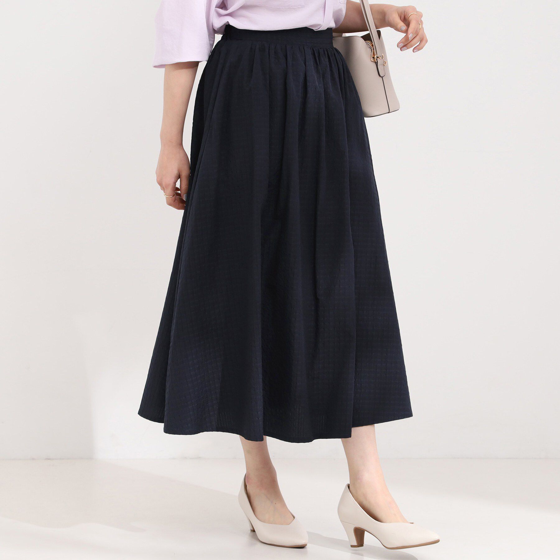 SHOO･LA･RUE「サッカーチェックフレアスカート」|スカート|ネイビー(294)