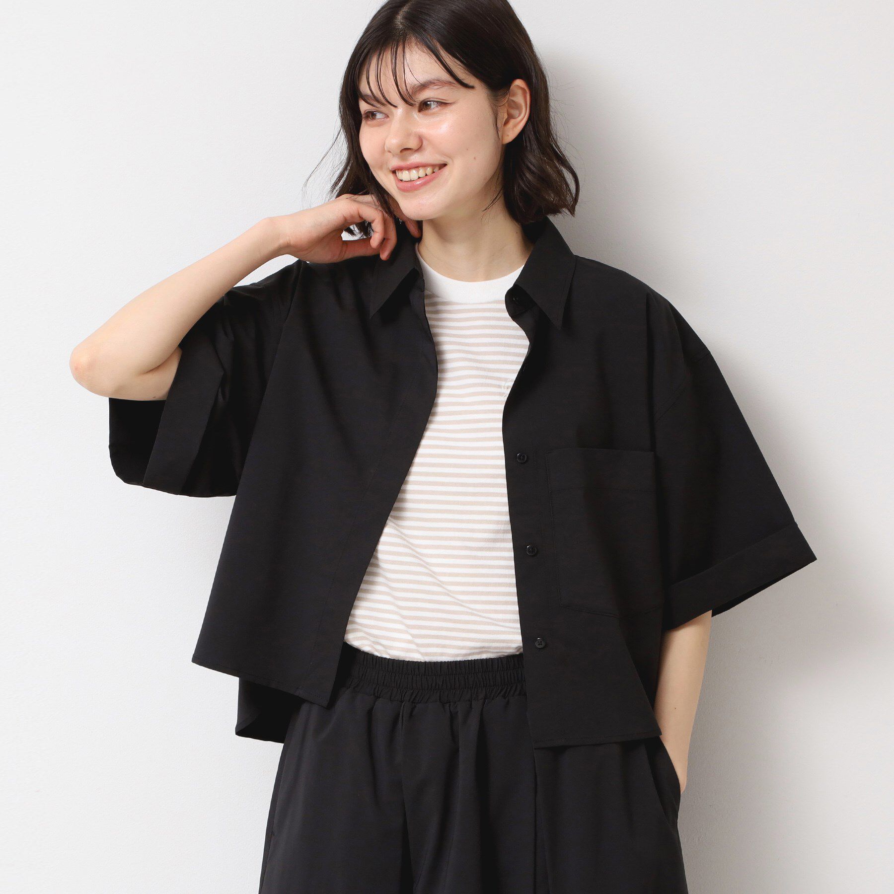 Dessin「【撥水・セットアップ可能・洗える】ナイロンクロップド丈シャツ」|シャツ・ブラウス|
