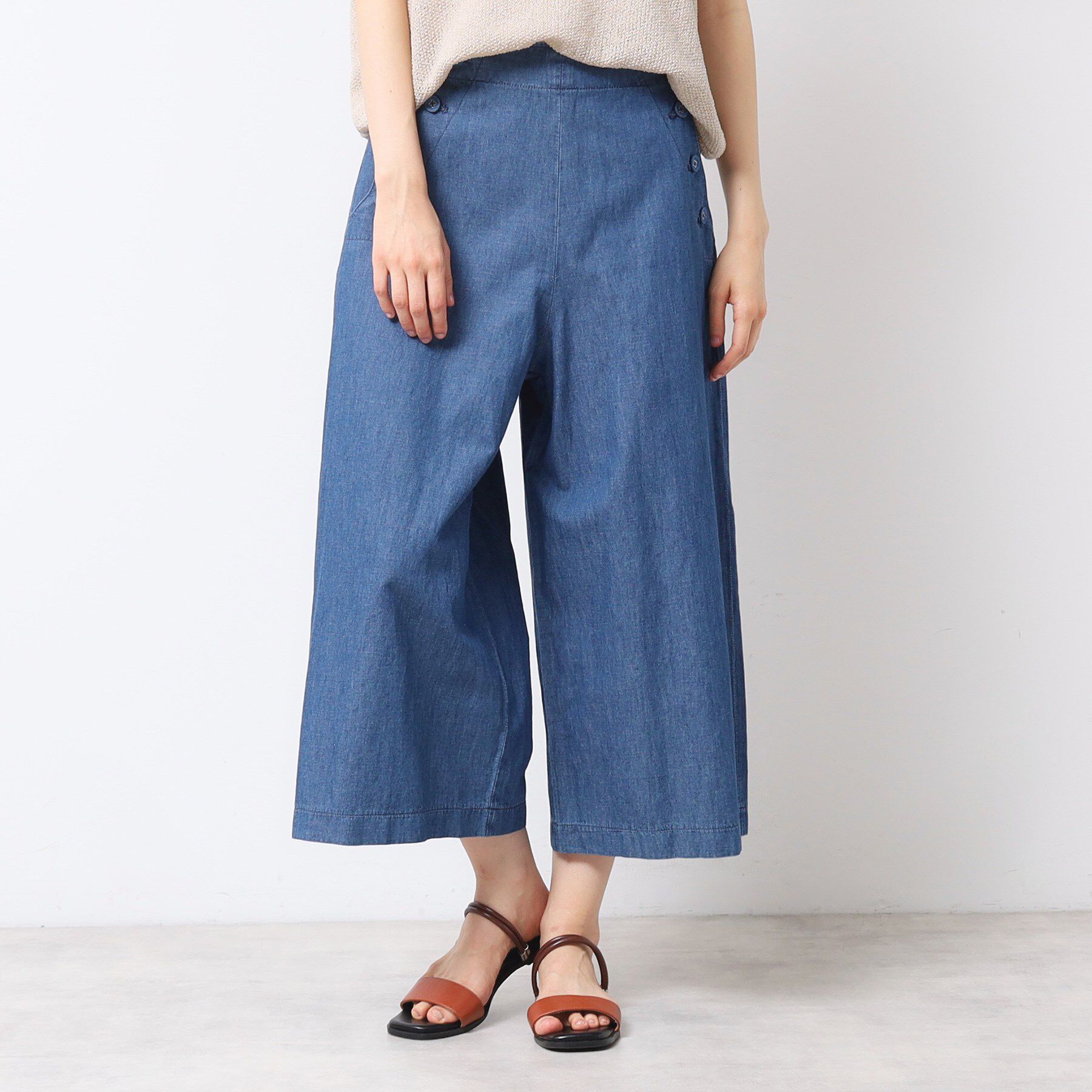 Dessin「【洗える・4サイズ展開】リネンブレンドクロップド丈マリンパンツ」|その他|ブルー(092)