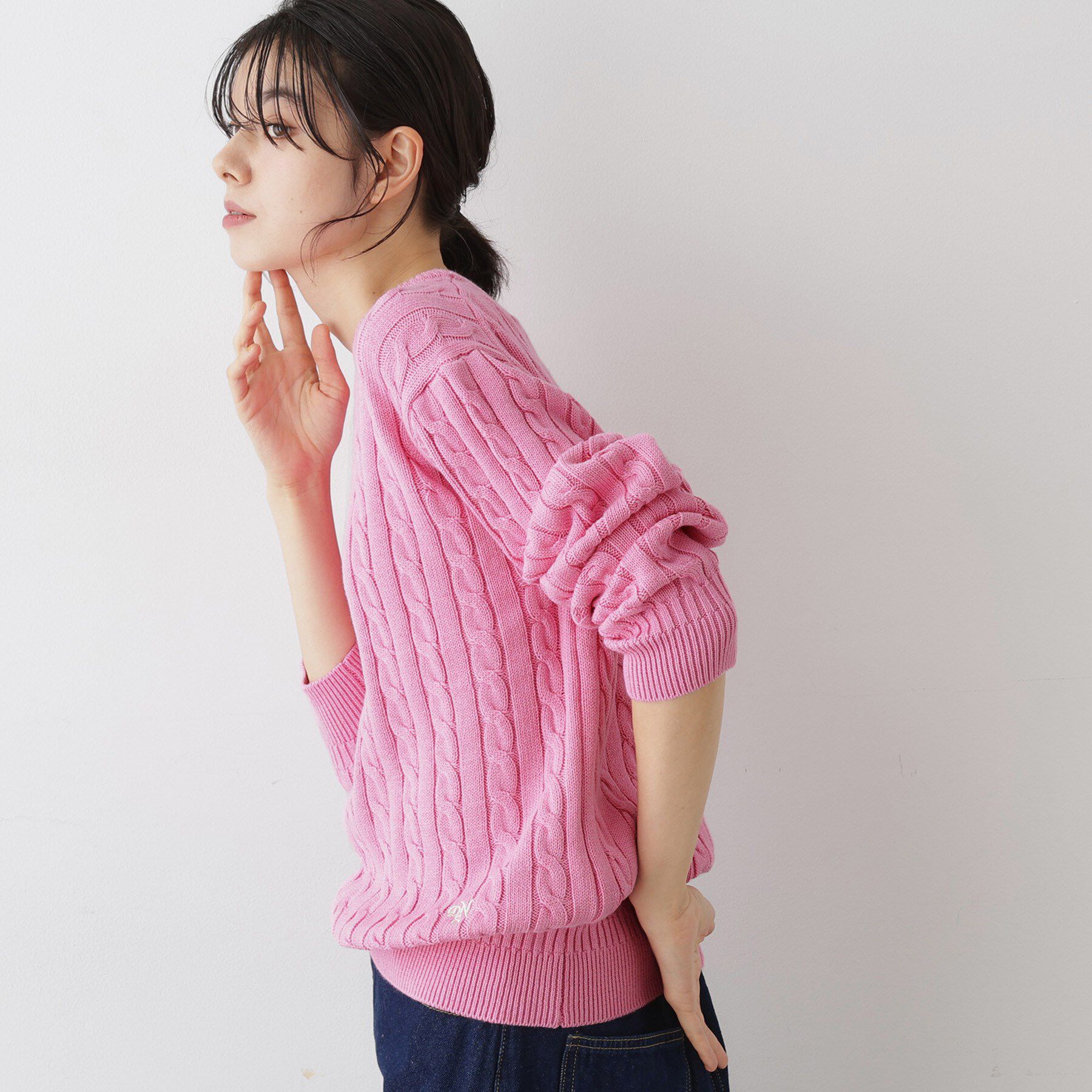 Dessin「【ユニセックス・洗える】クルーネックケーブルニット」|ニット・セーター|