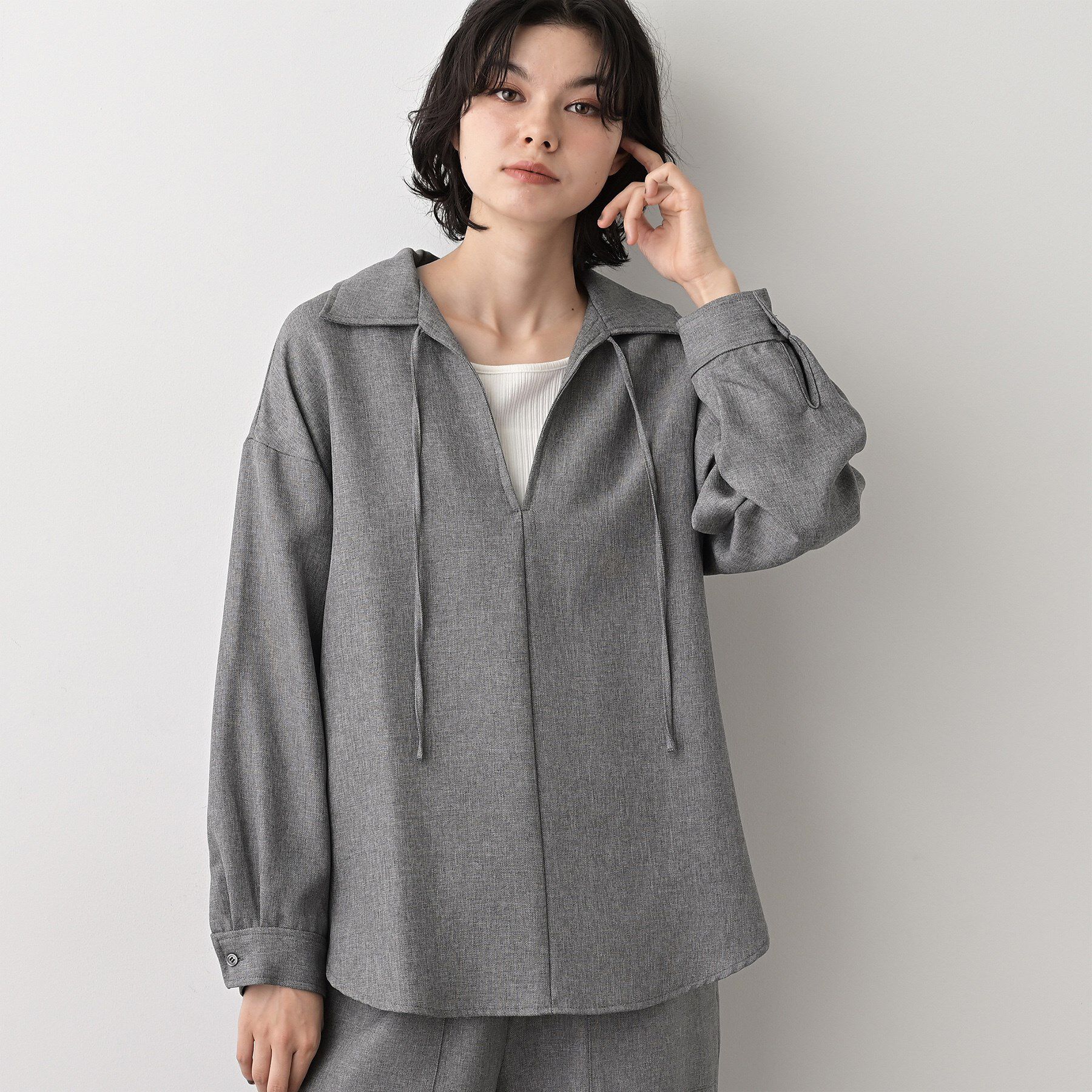 Dessin「【セットアップ可/洗える】ツイードライクスキッパーシャツ」|シャツ・ブラウス|