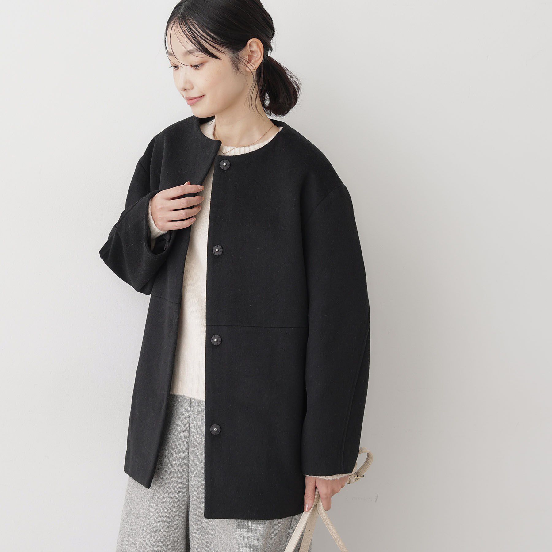 Dessin「ウール混クルーネックコート」|ノーカラーコート|