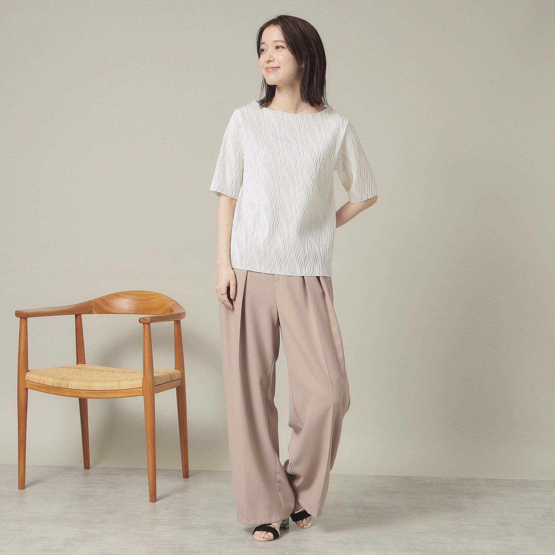 ITS&rsquo;DEMO「【洗濯機OK】ジャカード5分袖プルオーバー」|Tシャツ・カットソー|