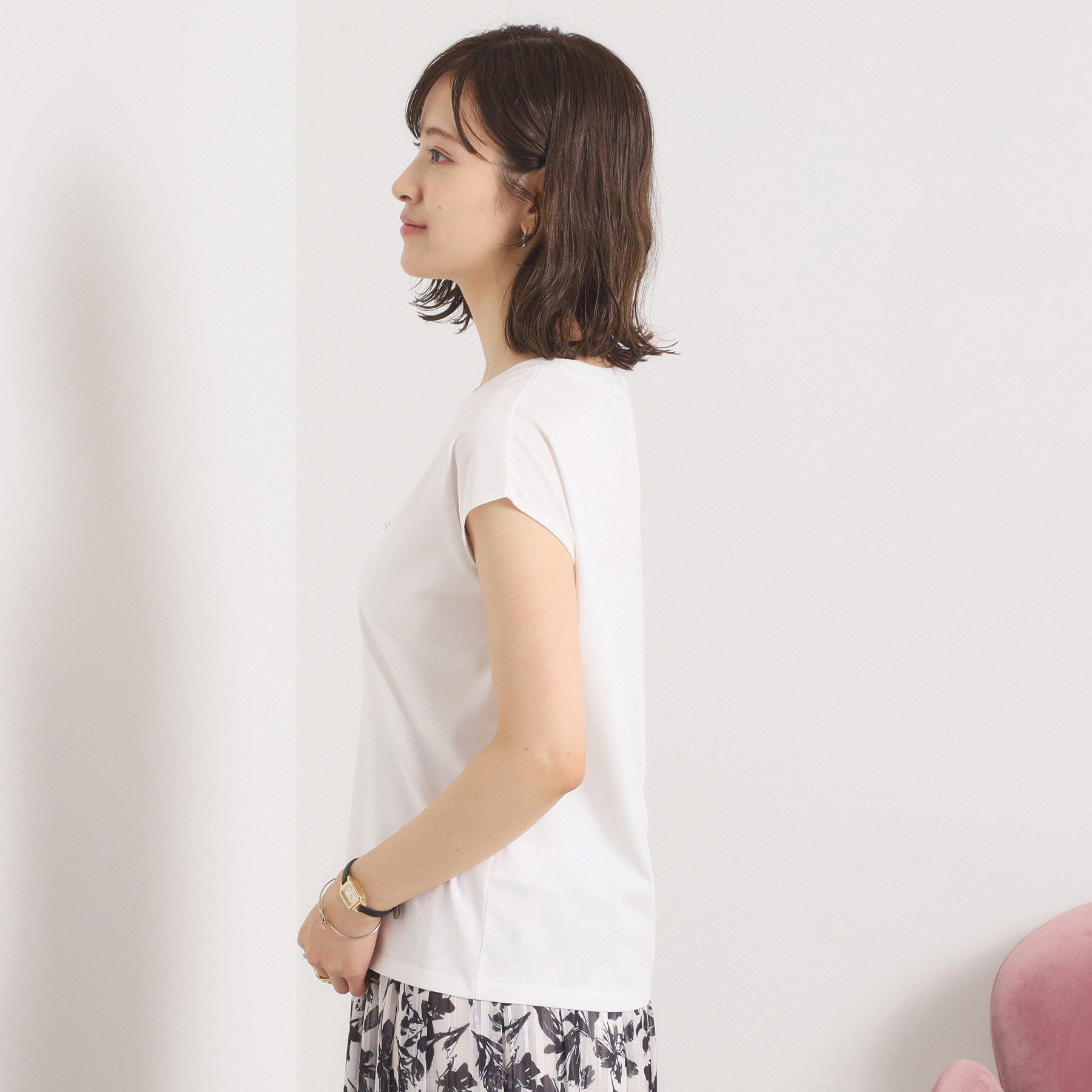 ITS&rsquo;DEMO「【接触冷感／洗濯機OK】刺繍&times;パール調ロゴフレンチT」|Tシャツ・カットソー|