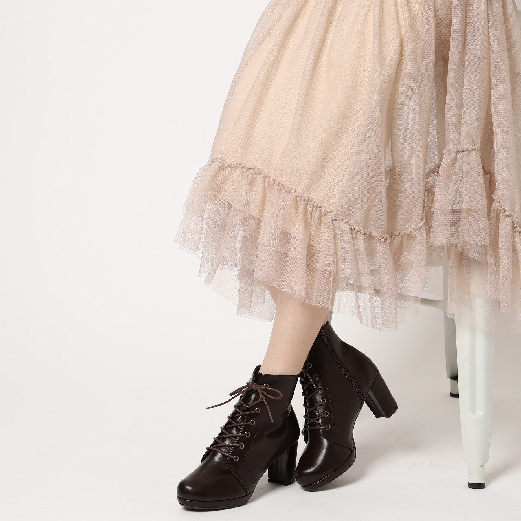 ESPERANZA「アーモンドトゥレースアップ厚底ショートブーツ」|ショートブーツ|