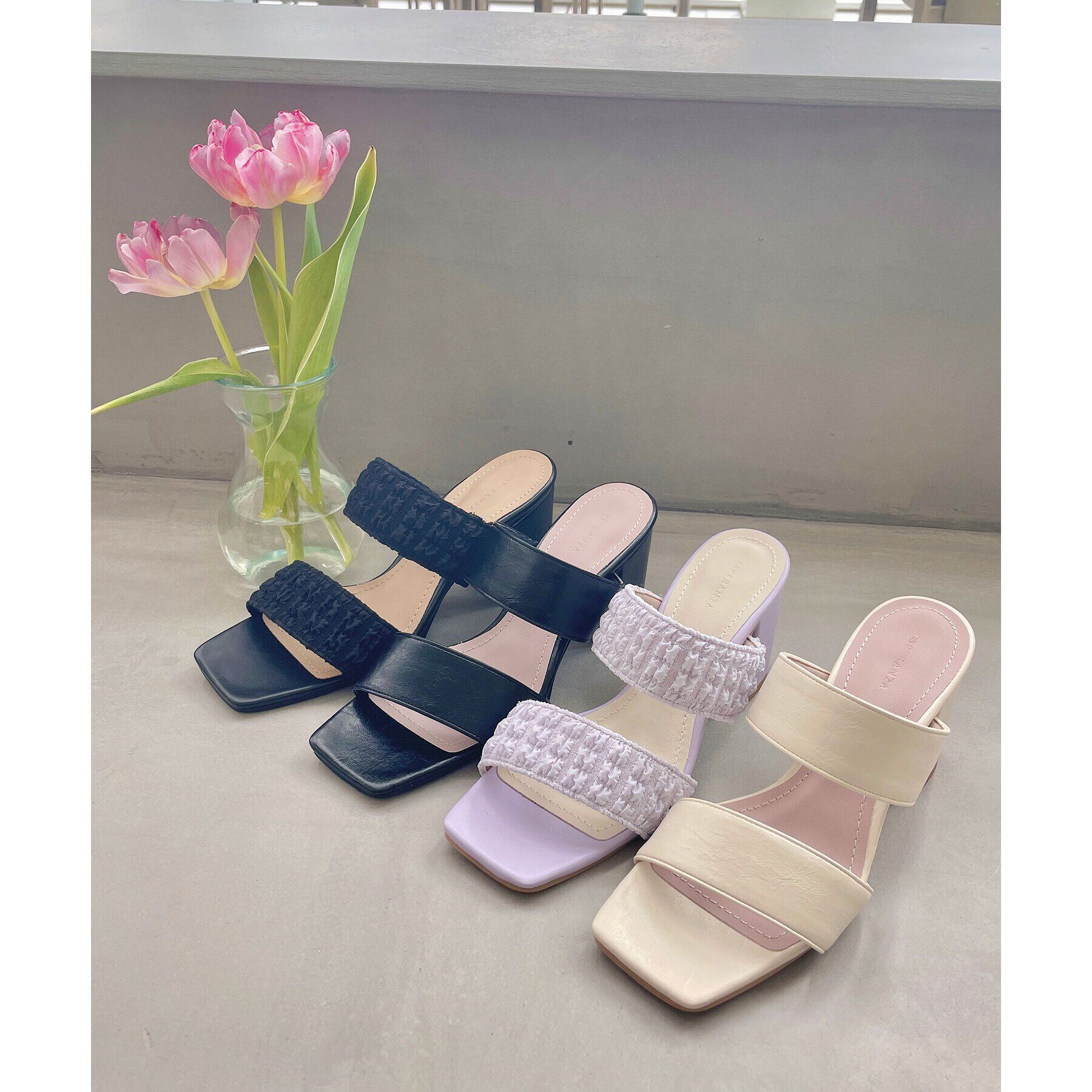 ESPERANZA「ダブルベルト太ヒールミュールサンダル 24SS」|サンダル|