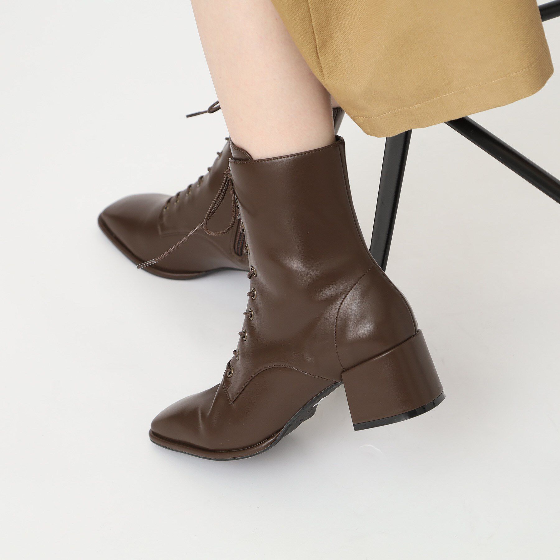 ESPERANZA「レースアップミドルヒールブーツ」|ショートブーツ|