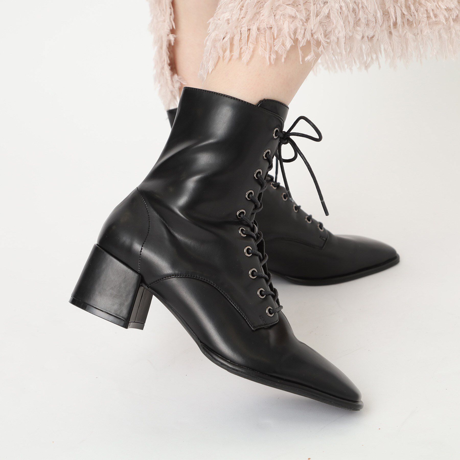 ESPERANZA「レースアップミドルヒールブーツ」|ショートブーツ|