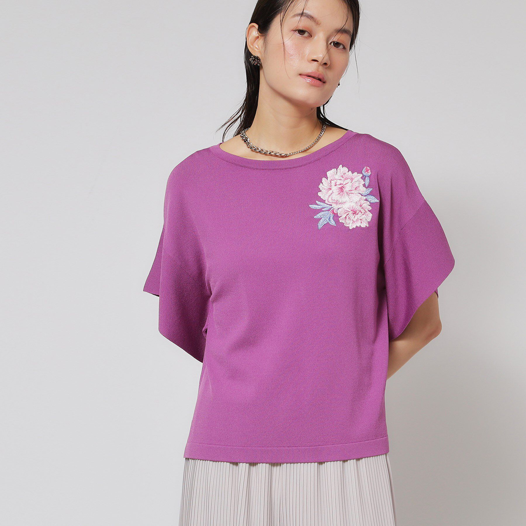 SunaUna「【SS～Lサイズ展開／グラデーションフラワー】クラフトニット」|ニット・セーター|パープル(081)