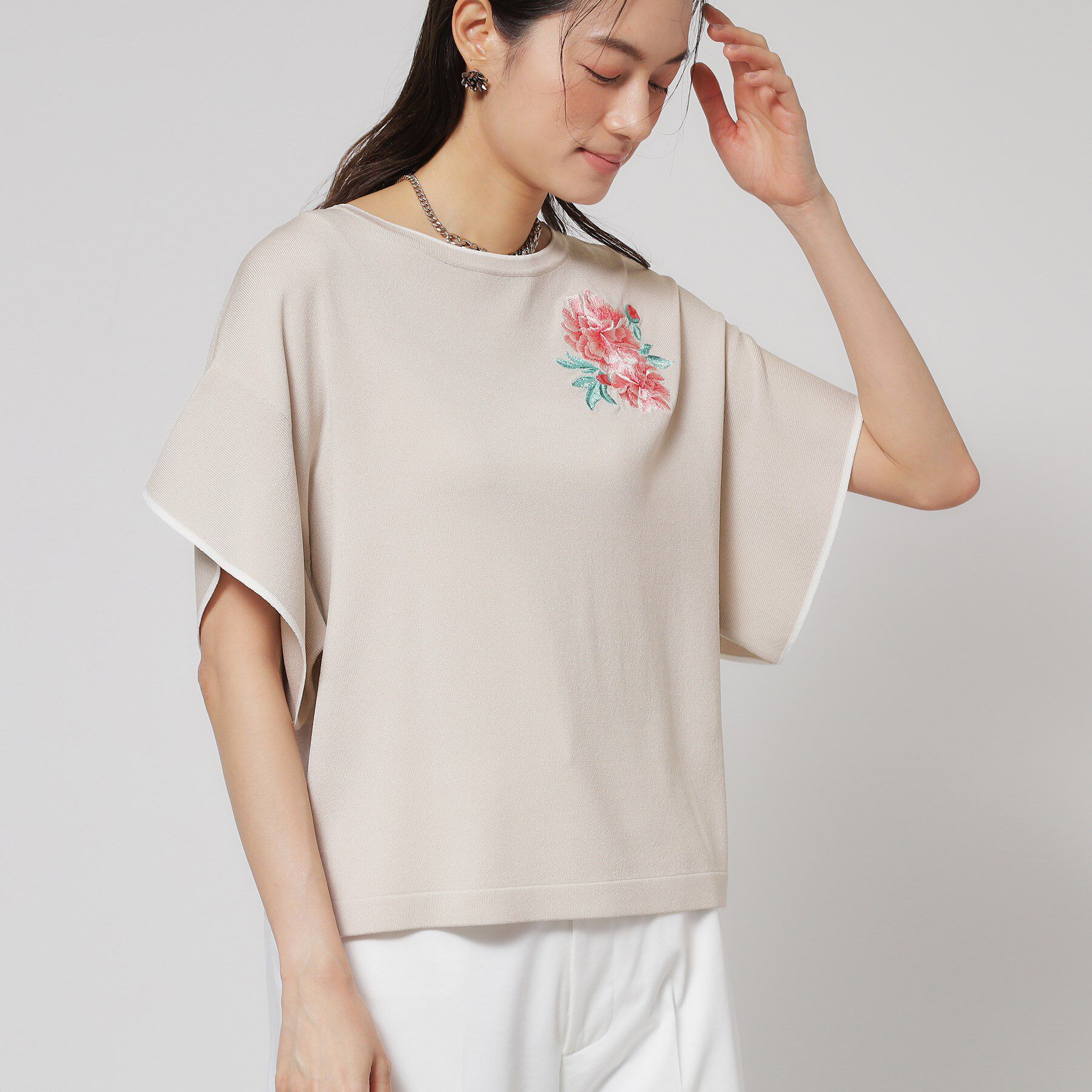 SunaUna「【SS～Lサイズ展開／グラデーションフラワー】クラフトニット」|ニット・セーター|グレージュ(550)