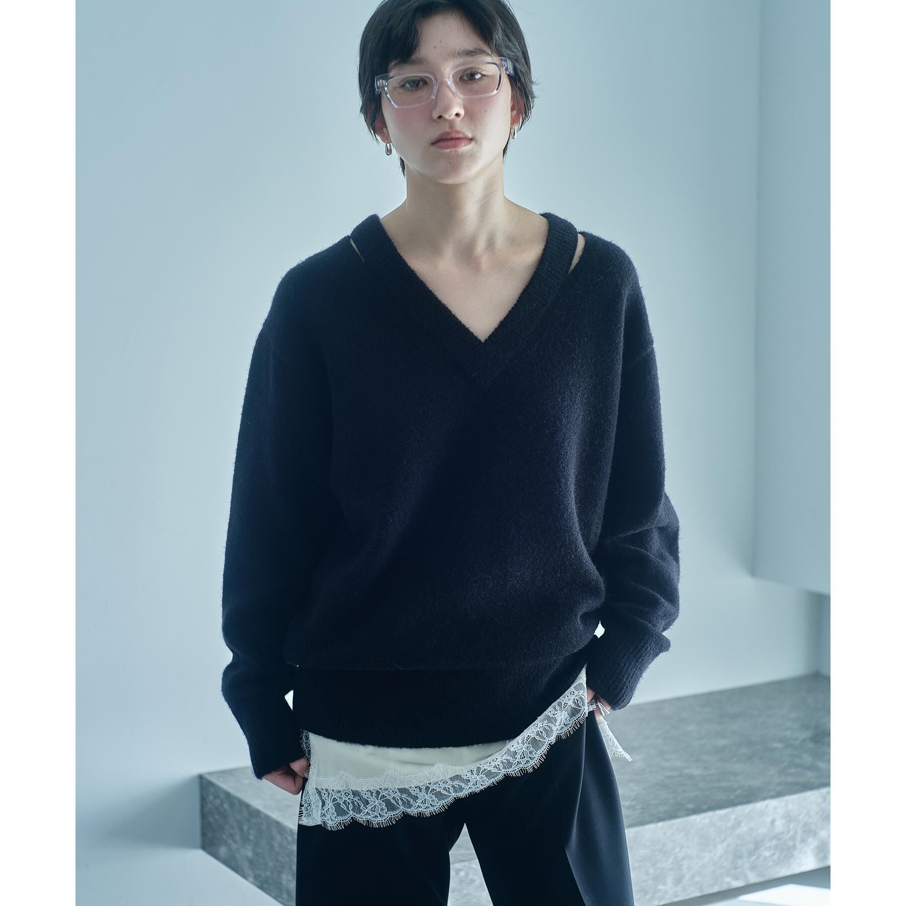 CODE A「M cloudy over V pullover」|ニット・セーター|ブラック(019)