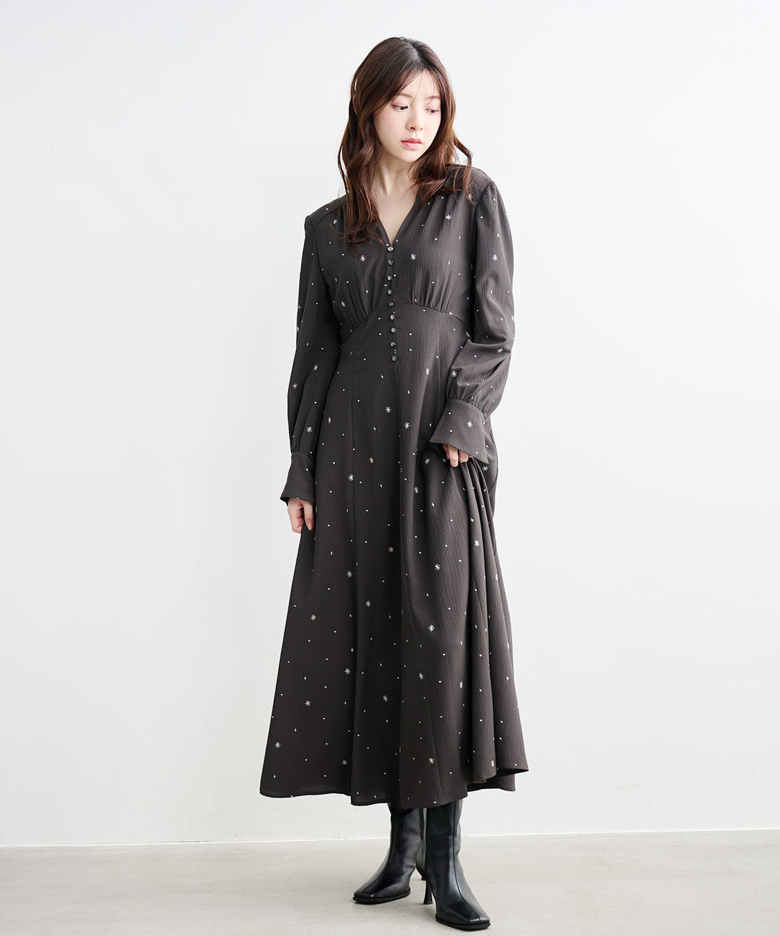 COCO DEAL「フラワー/スター刺繍フレアワンピース」|ワンピース|