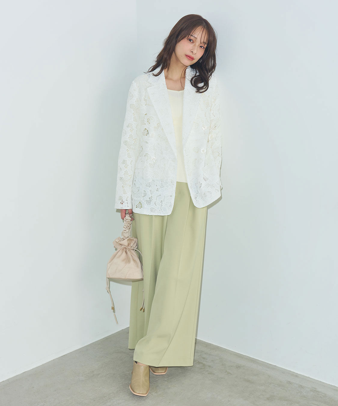 COCO DEAL「細ベルト付きタックワイドパンツ」|スラックス|