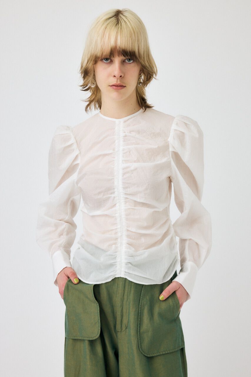 MOUSSY「NO COLLAR GATHER ブラウス」|シャツ・ブラウス|
