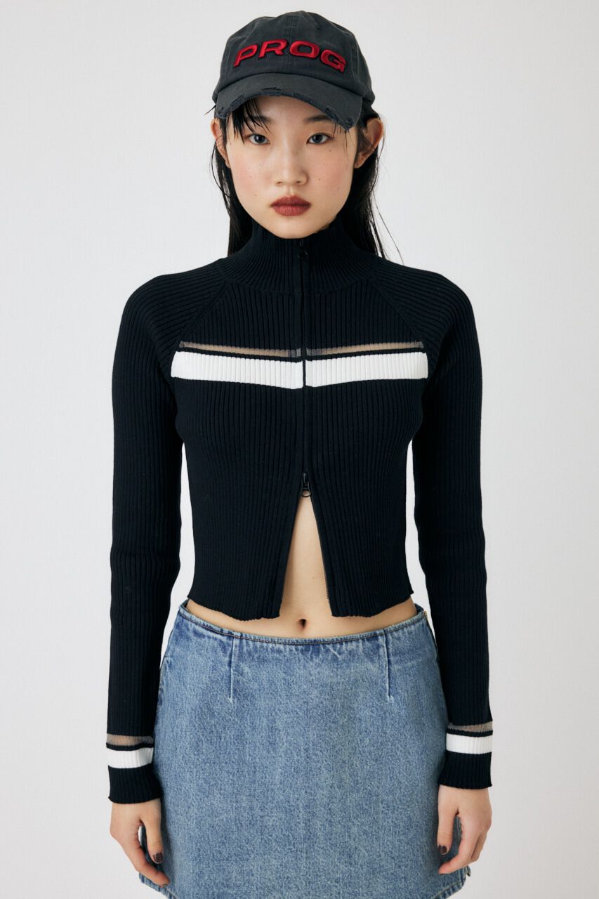 MOUSSY「W ZIP TRUCK ニット」|ニット・セーター|BLK