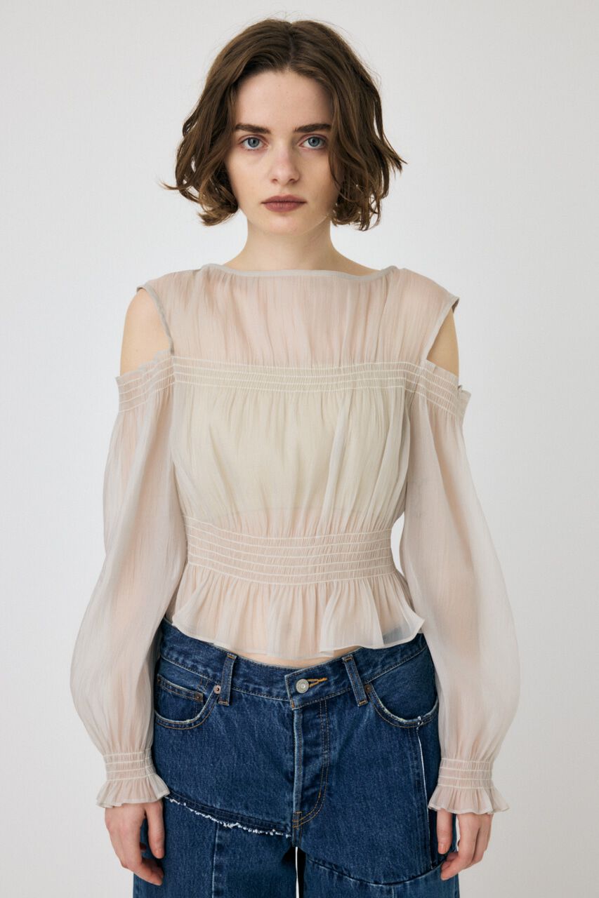 MOUSSY「SHEER GATHER ブラウス」|シャツ・ブラウス|
