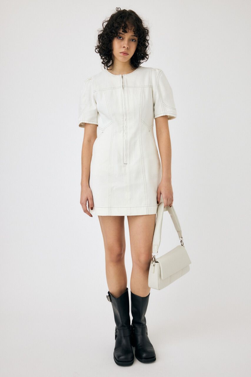 MOUSSY「FRONT ZIP MINI ドレス」|ワンピース|O/WHT1