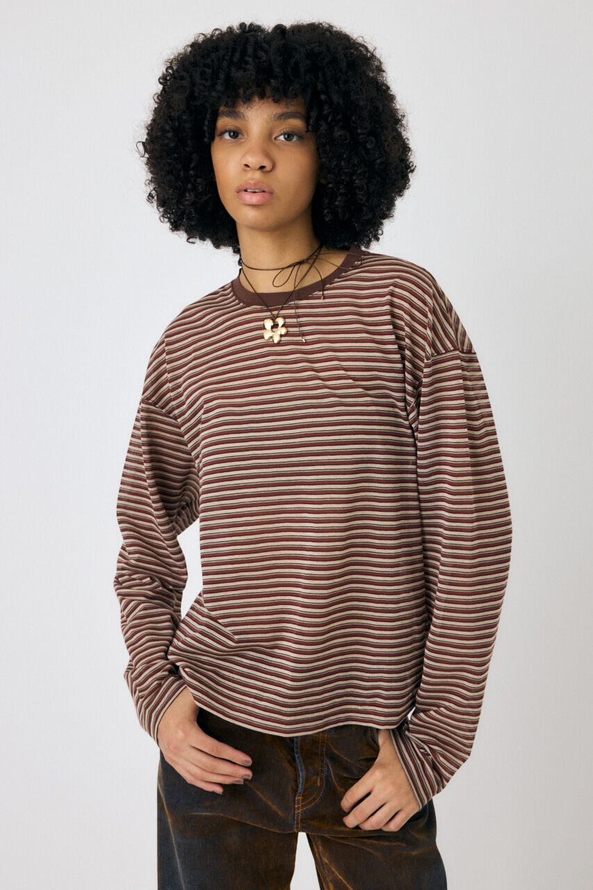 MOUSSY「SHEER BORDER ロンT」|Tシャツ・カットソー|BRN