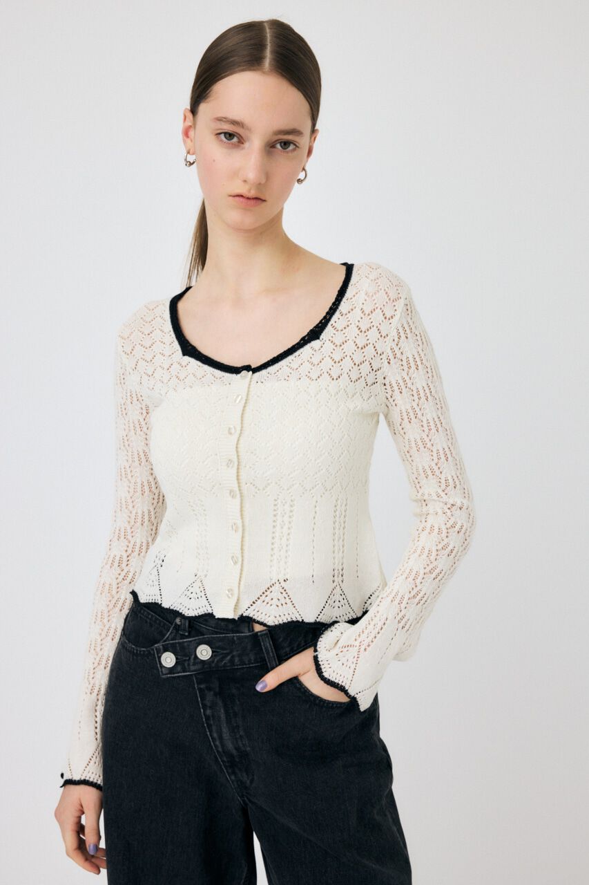 MOUSSY「EYELET LACE ニットトップス」|ニット・セーター|WHT