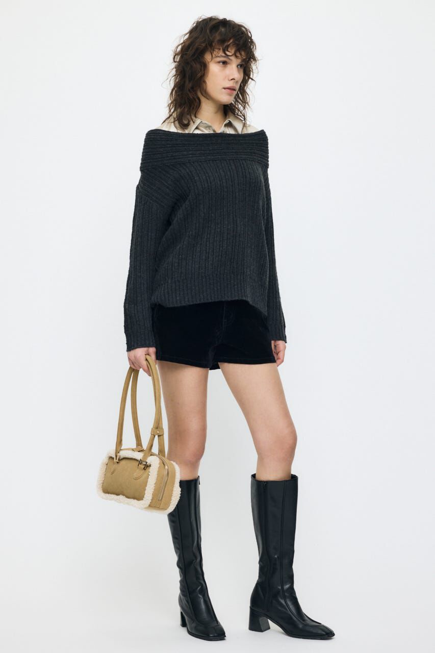 MOUSSY「OVER RIB OFF SHOULDER トップス」|ニット・セーター|