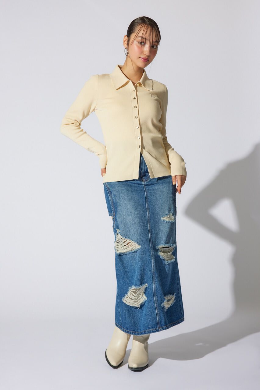 rienda「刺繍ロゴニットカーディガントップス」|ニット・セーター|