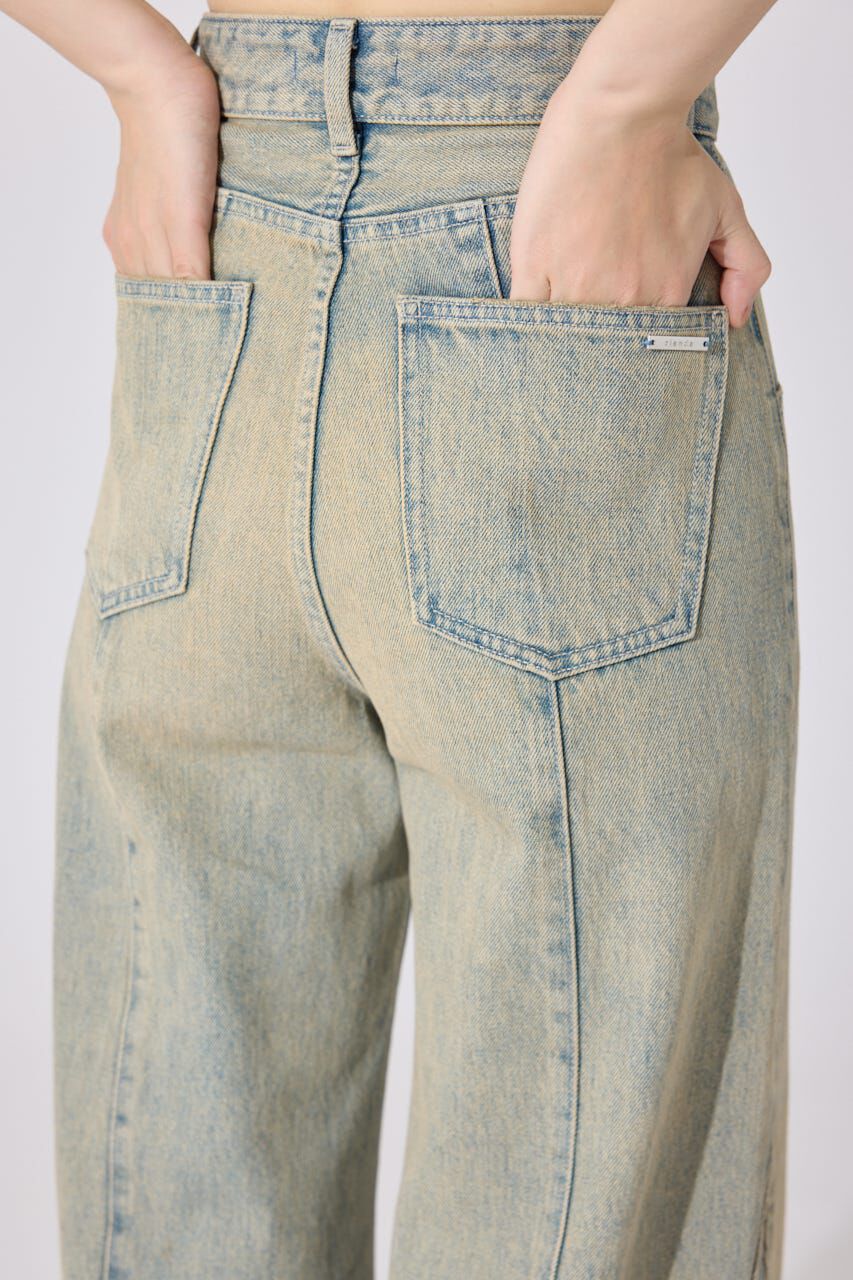 rienda「フロントボタンデザインハイウエストデニムパンツ」|デニム|