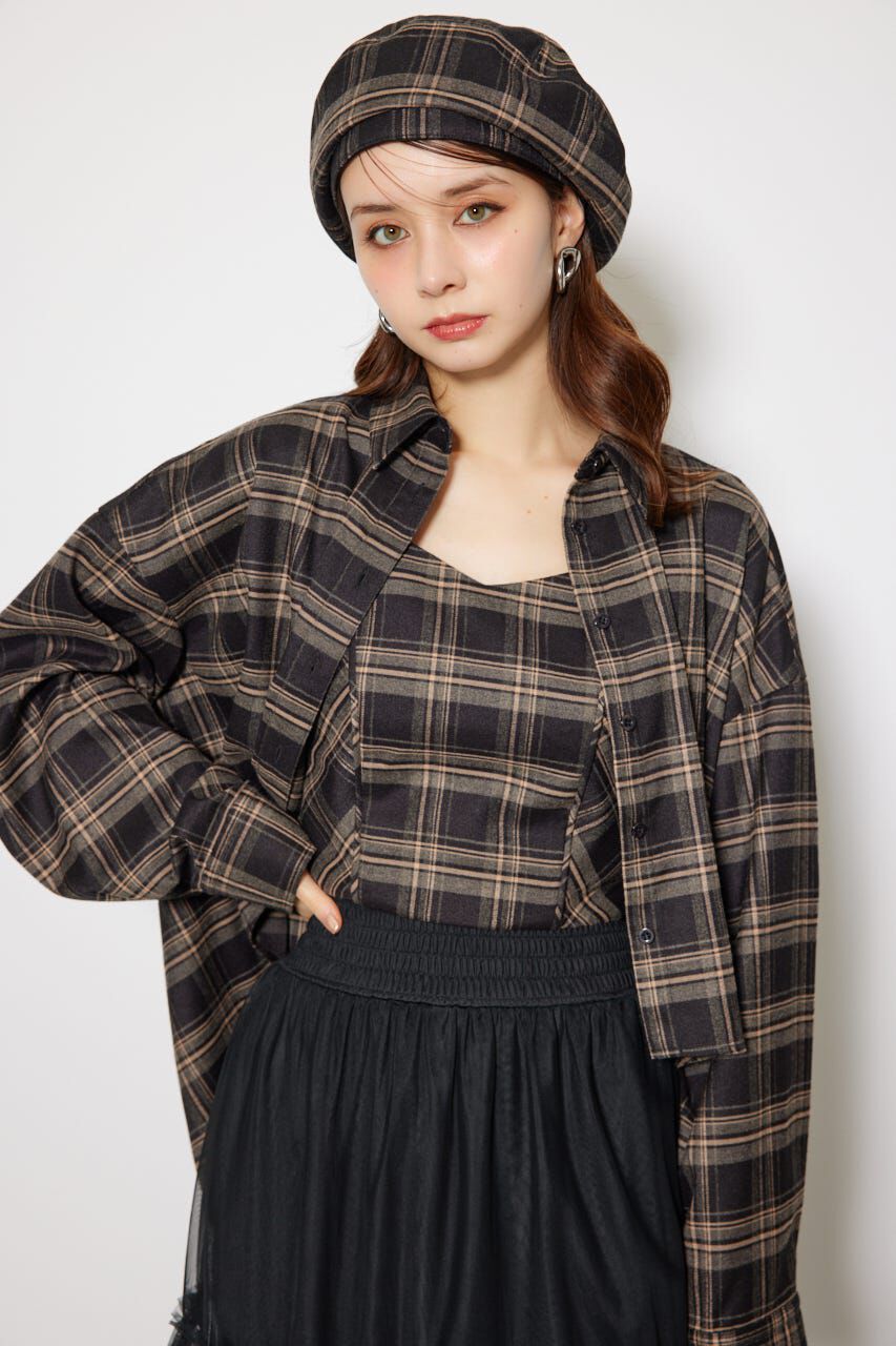 rienda「フロントショートチェックシャツ」|シャツ・ブラウス|BLK