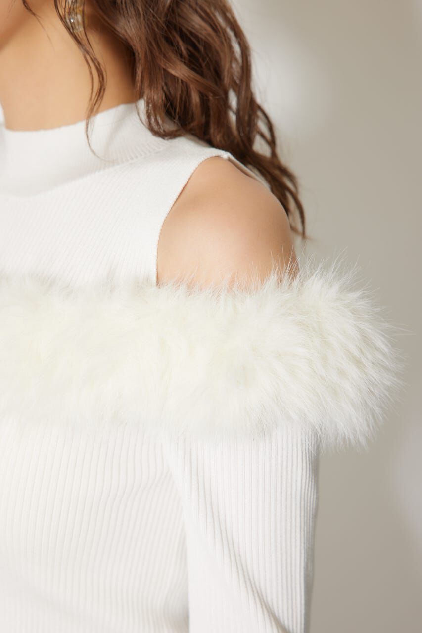 rienda「ショルダーオープンフェイクファーニットトップス」|ニット・セーター|