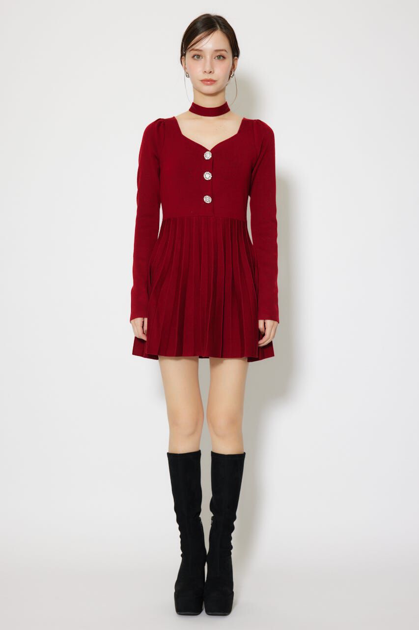 rienda「フロントビジュープリーツミニニットワンピース」|ワンピース|