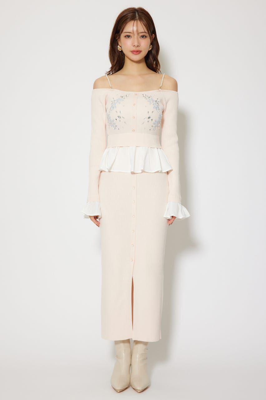 rienda「2WAYビジューフラワーオフショルタイトニットワンピース」|ワンピース|