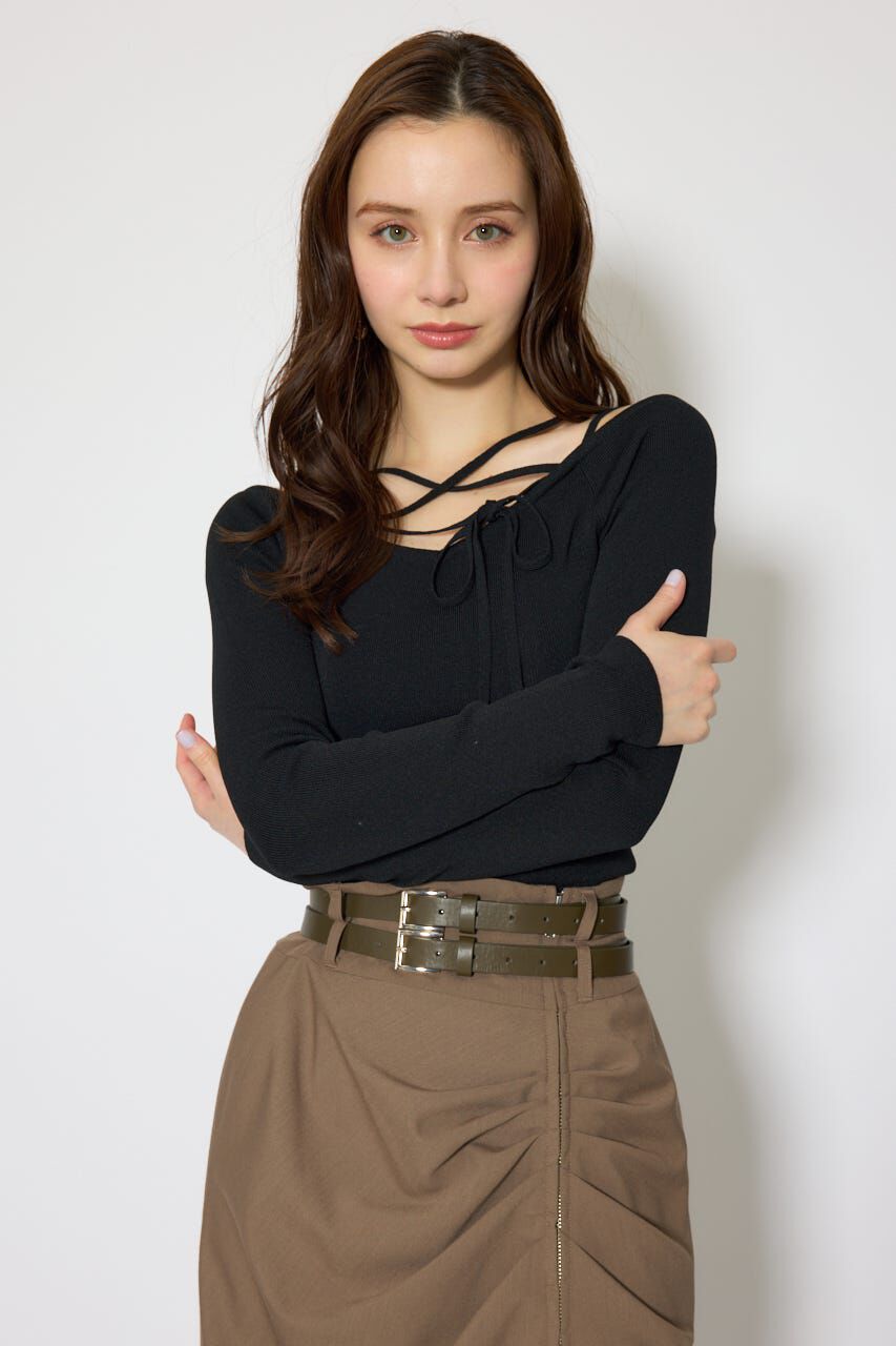 rienda「ストリングタイトニットトップス」|ニット・セーター|