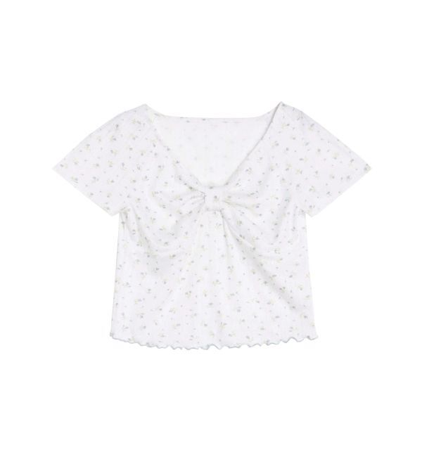 CALNAMUR「PETIT FLOWER RIBBON TSHIRTS/小花柄リボンTシャツ」|Tシャツ・カットソー|