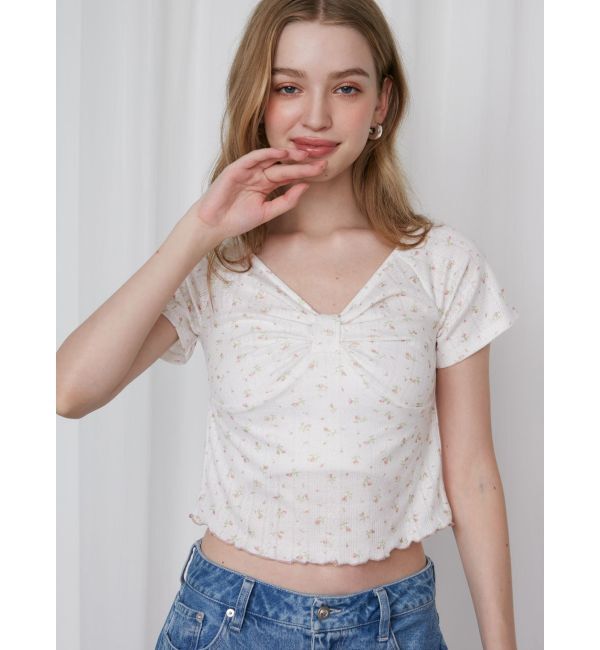 CALNAMUR「PETIT FLOWER RIBBON TSHIRTS/小花柄リボンTシャツ」|Tシャツ・カットソー|