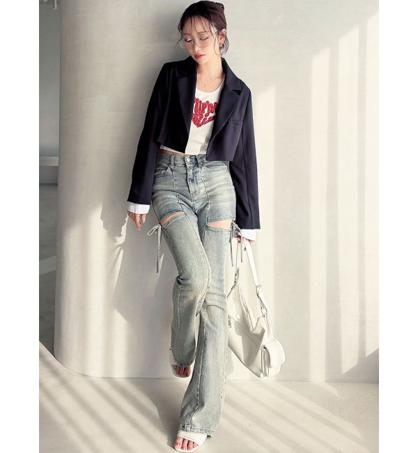 RESEXXY「カットアウトリボンデニムパンツ」|デニム|