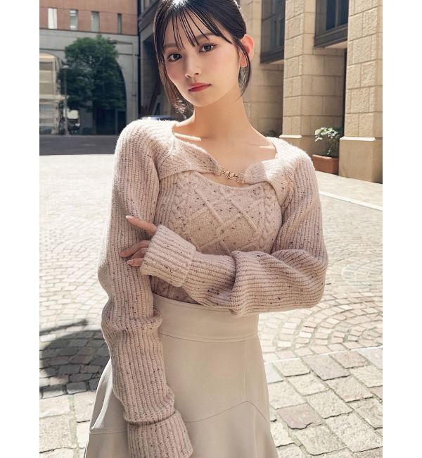 RESEXXY「ケーブルニットレイヤードトップス」|ニット・セーター|ピンク