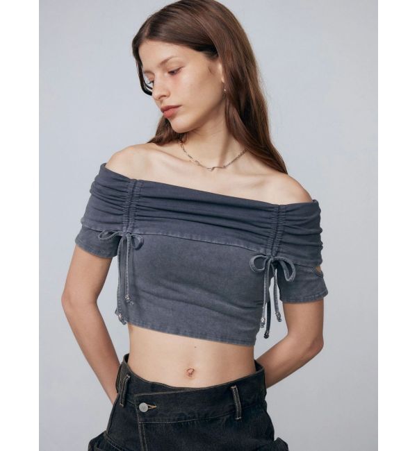 EMODA「ギャザーオフショルダーリボントップ」|Tシャツ・カットソー|
