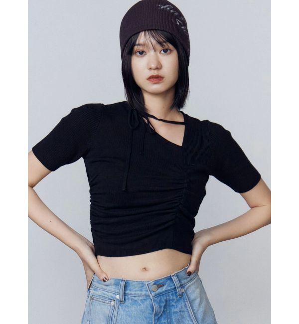 EMODA「チョーカーギャザーショートスリーブニット」|ニット・セーター|