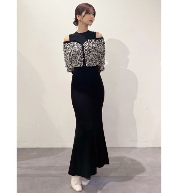 MERCURYDUO「ツイードニットカーデドッキングマーメイドニットワンピース」|ワンピース|