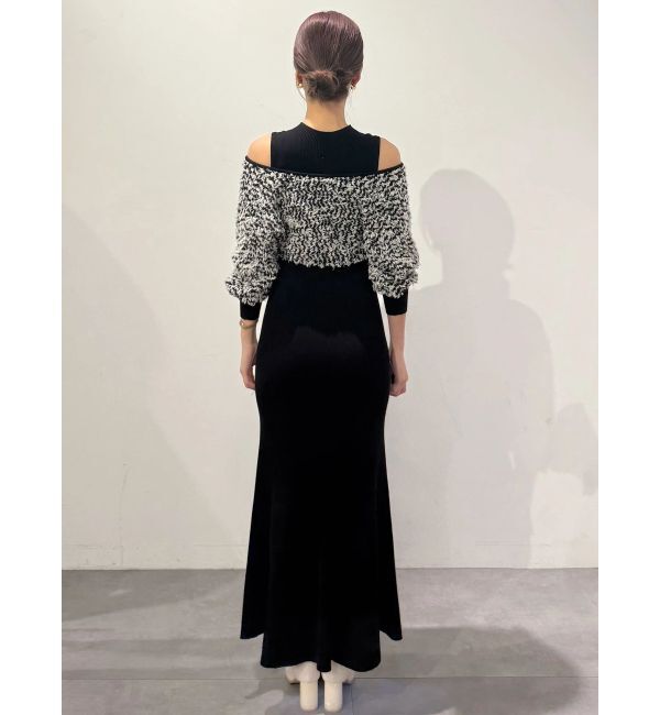 MERCURYDUO「ツイードニットカーデドッキングマーメイドニットワンピース」|ワンピース|