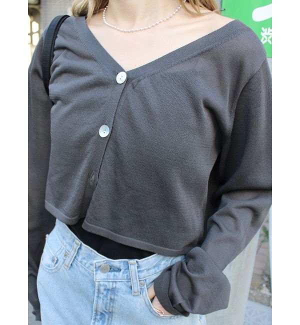 Ungrid「Vネックシアーショートニットカーデ」|カーディガン|