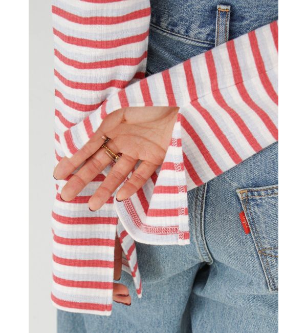 Ungrid「【WEB限定】オフショルダーボーダーロングスリーブTee」|Tシャツ・カットソー|