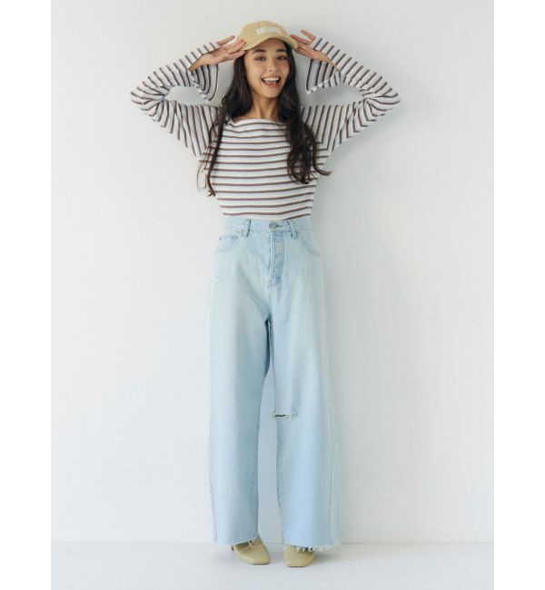 Ungrid「【WEB限定】オフショルダーボーダーロングスリーブTee」|Tシャツ・カットソー|