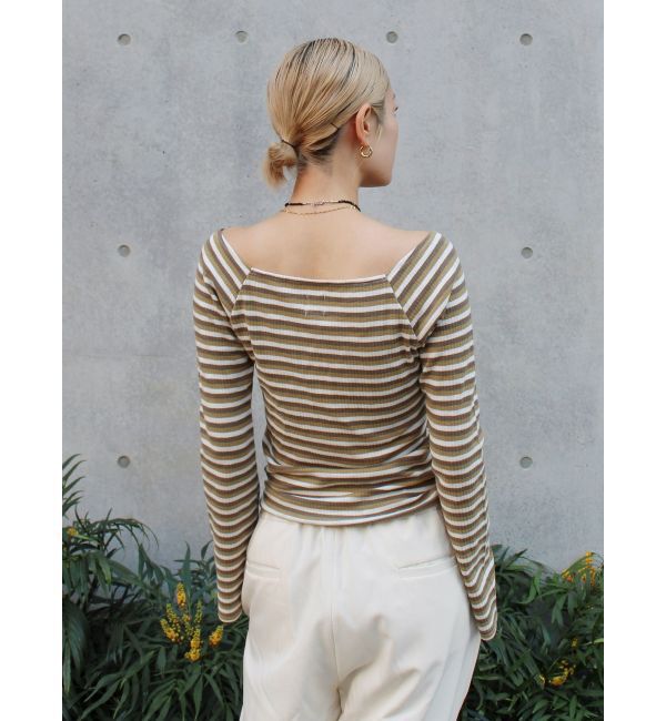 Ungrid「【WEB限定】オフショルダーボーダーロングスリーブTee」|Tシャツ・カットソー|