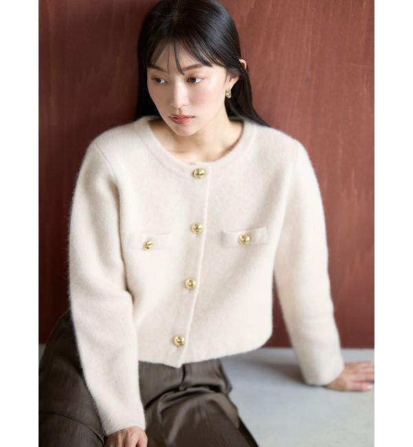 LAGUNAMOON「CHNラクーンニットジャケット」|ノーカラージャケット|