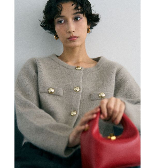 LAGUNAMOON「CHNラクーンニットジャケット」|ノーカラージャケット|ベージュ