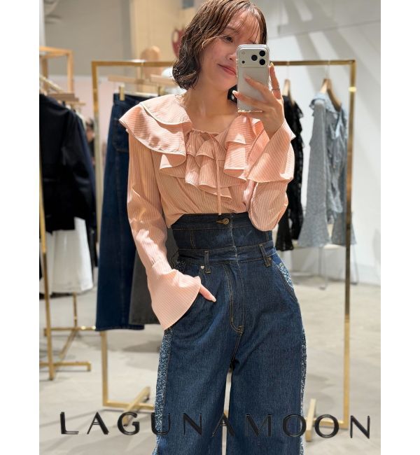 LAGUNAMOON「ハイウエストラインディティールデニムパンツ」|デニム|