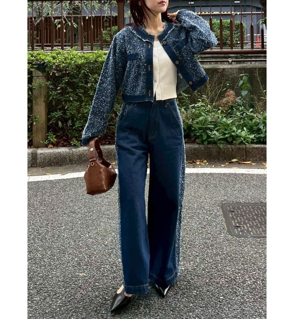 LAGUNAMOON「ハイウエストラインディティールデニムパンツ」|デニム|