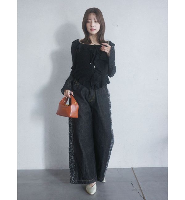 LAGUNAMOON「ハイウエストラインディティールデニムパンツ」|デニム|